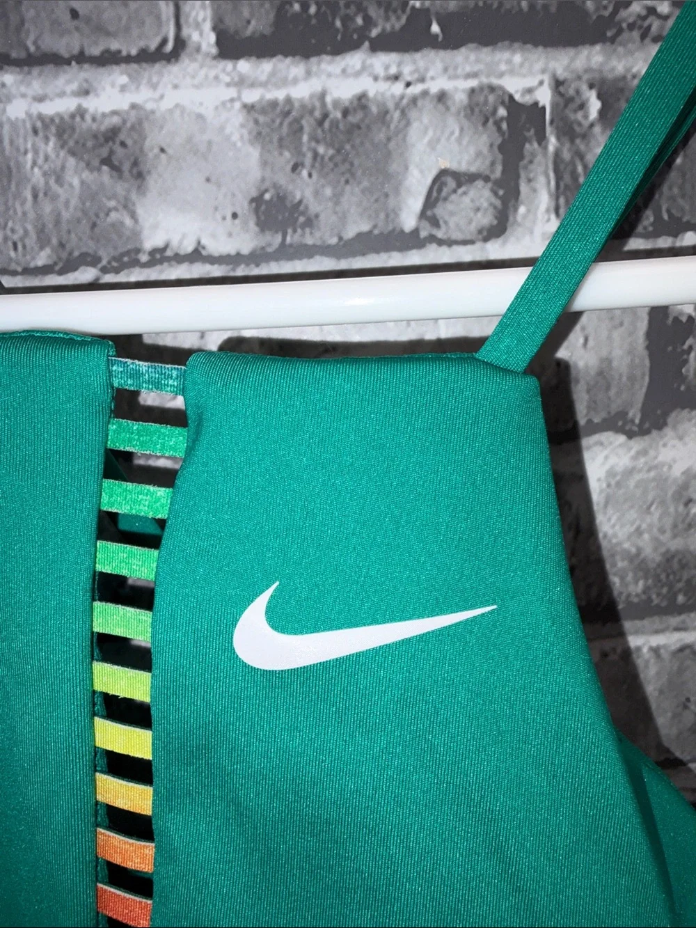 Nike Teal Green Racerback Crop Tank with Rainbow Stripe